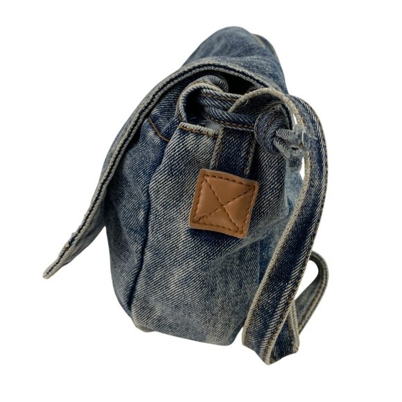 Vintage Denim Shoulder Bag Purse Adjustable Knotted Strap & Leather Accents - Picture 7 of 15